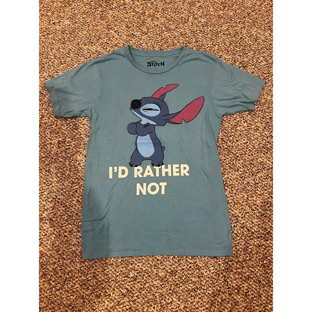 Disney Lilo & Stitch I'd Rather Not Graphic Tee Blue Short Sleeve Shirt Small